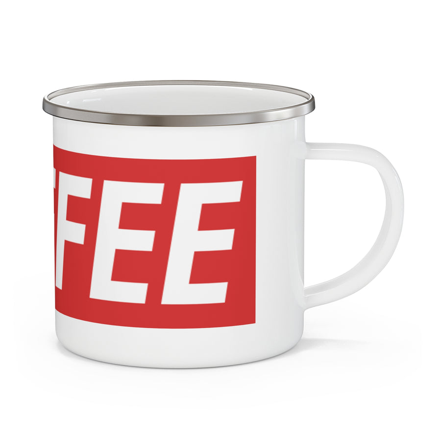 Coffee Enamel Camping Mug with Bold Retro Typography