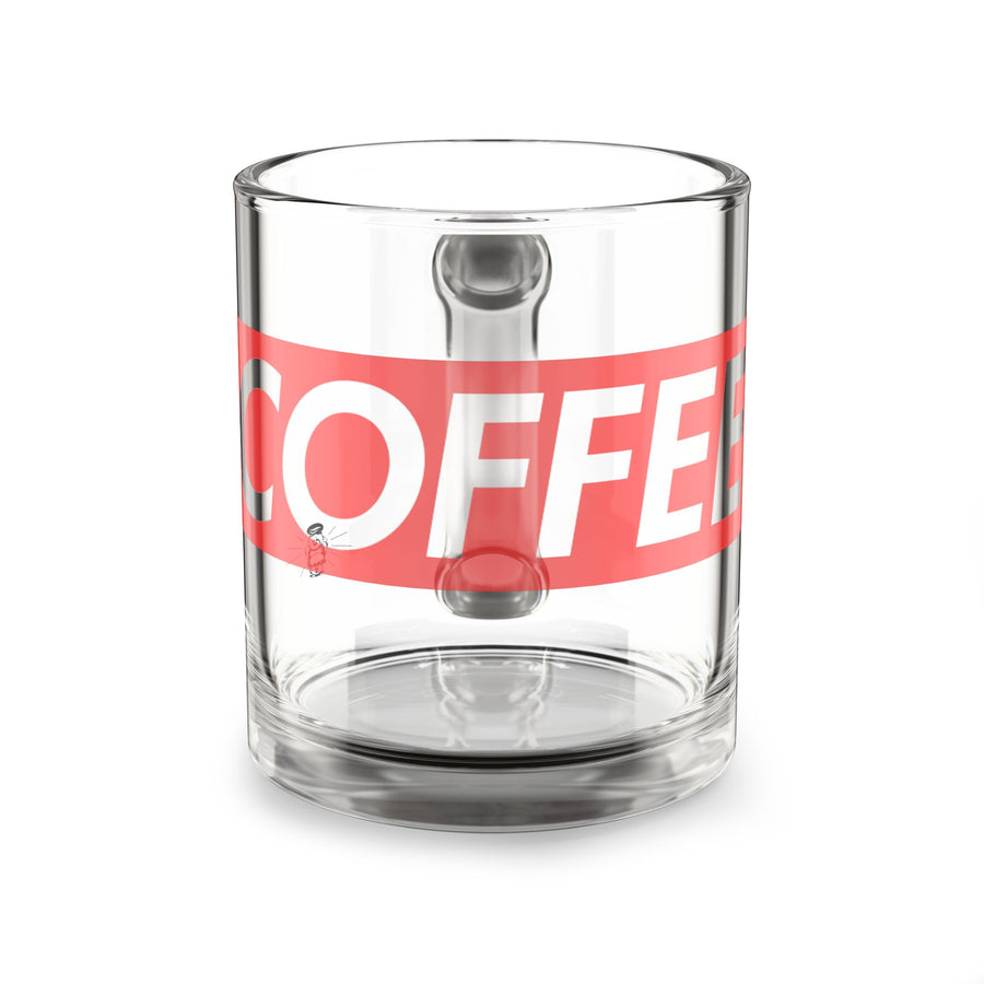 10oz Glass Mug with Bold Red Coffee Graphic